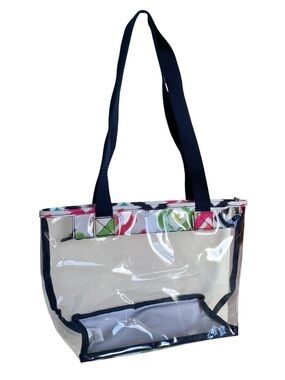 thirty-one Clear Tote with Multicolor Trim and Navy Handles